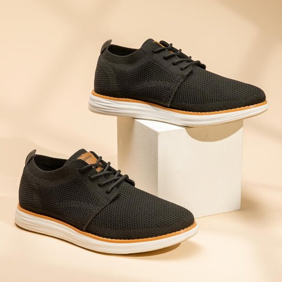 ⚡Men Black Knit Flex Breeze Mesh Oxfords Lace-Up Lightweight Walking Sneaker - Picture 10 of 10